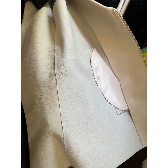 Oscar De La Renta Genuine Leather Vest Beige Gold Zipper Size 10 Made In USA - Picture 14 of 16